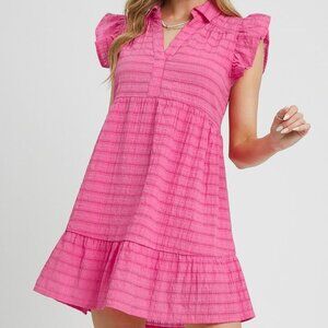 Umgee Ruffle Cap Sleeve Textured Mini Dres